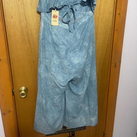 Strapless Blue Crop Jumpsuit - Picture 2 of 3